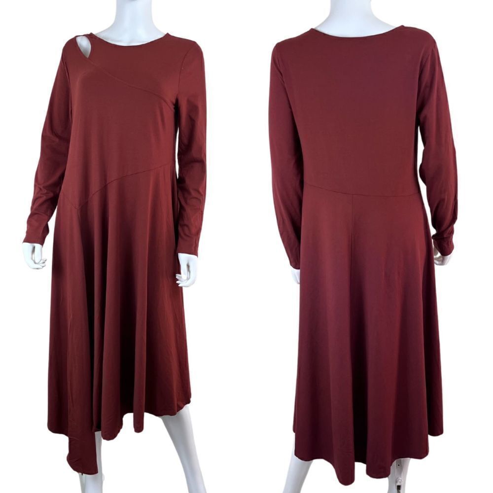 Soft Surroundings Women Size M Orange Jersey Knit Asymmetrical Midi Dress Boho
